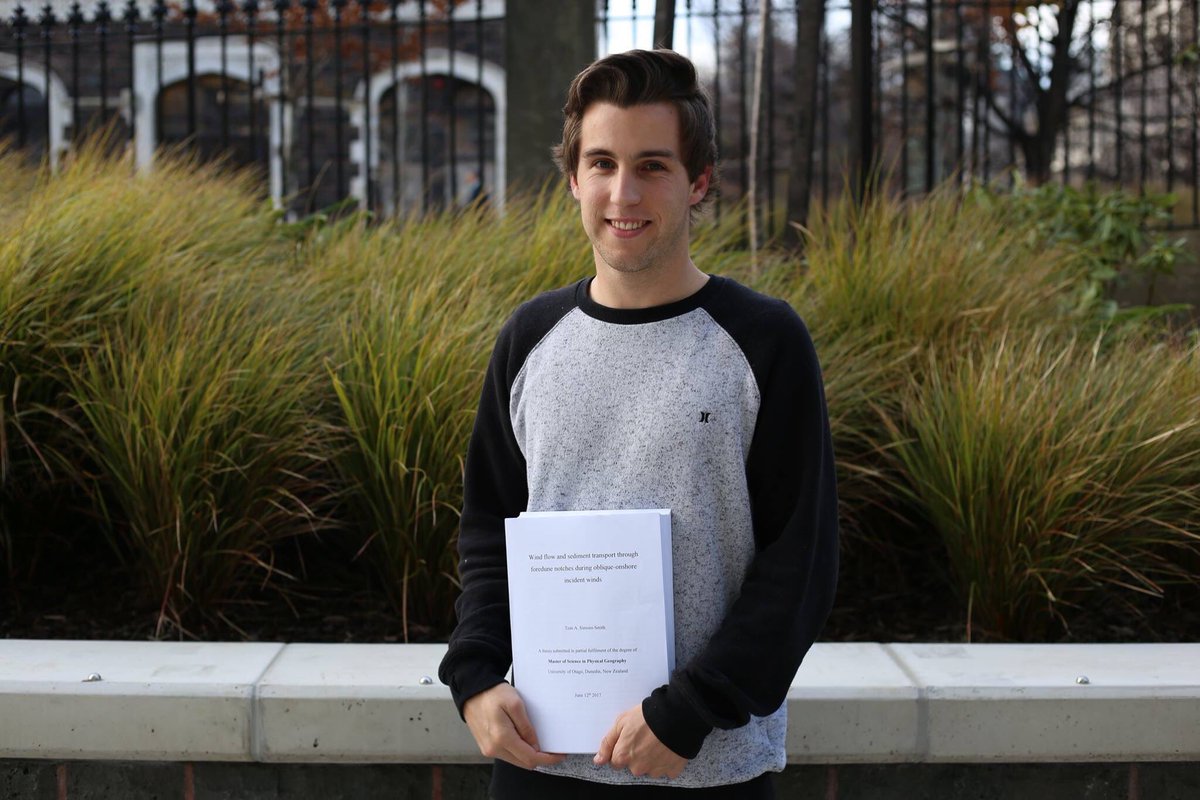 GeographyOtago's tweet photo. Congrats Tom Simons-Smith- submitting MSc thesis:#Windflow &amp; #sedimenttransport thru #foredune notches during oblique-onshore incident winds https://t.co/JuHD4fZI1Y