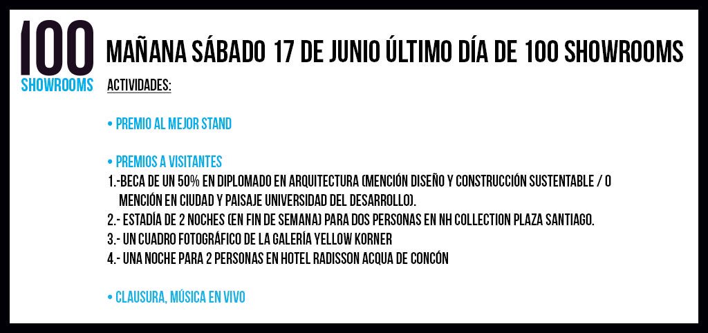 100showrooms's tweet photo. Mañana es el último día de #100Showrooms. Visítanos y participa por excelente premios. ¡Te esperamos! https://t.co/SpigphVuuf