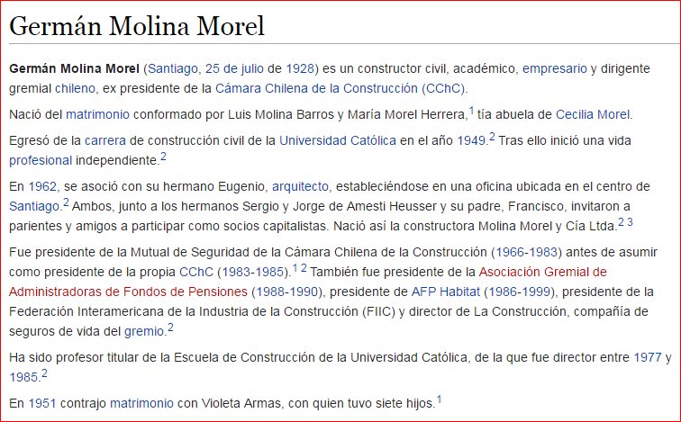 Chileokulto's tweet photo. "Todo calza Pollo"
La periodista #PilarMolina es tía directa de Cecilia Morel, es hija de Germán Molina Morel 

Gracias #SanWikipedia https://t.co/HIbix7ipSw