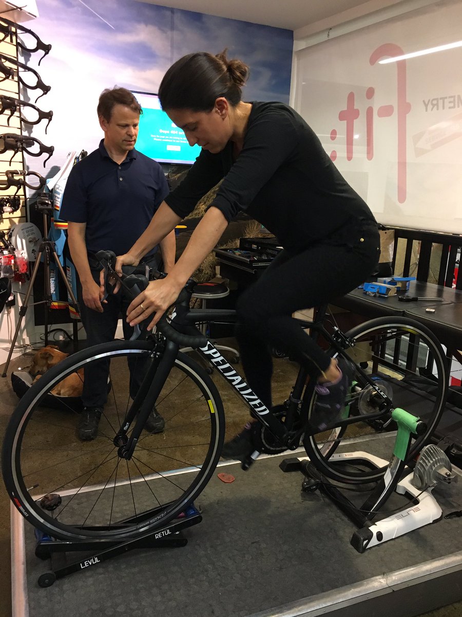 MarieHLaramee's tweet photo. Olympian @Meve_Marleau getting fitted on her bike @CycleNeronMtl for the @TheQuebecRide! Ready for @hugo_barrette! #TheRideMO #CycloDefi https://t.co/DvPP4qxmkM