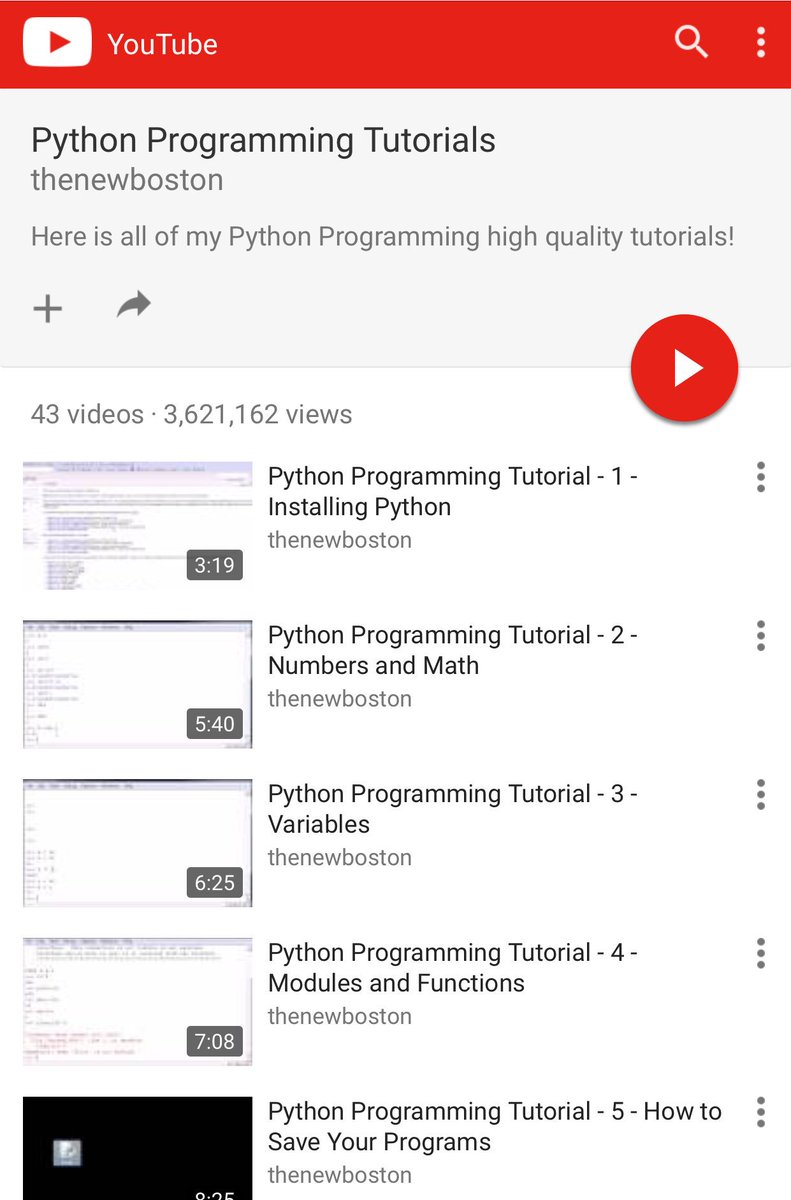 sulei_a's tweet image. دورة في البرمجة بلغة #Python مكونة من 43 درس 
.
m.youtube.com/playlist?list=…