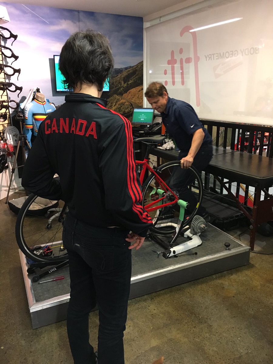 MarieHLaramee's tweet photo. Olympian @malessard 's turn to get fitted for @TheQuebecRide @CycleNeronMtl #TheRideMO #CycloDefi https://t.co/9OsJbiuzor