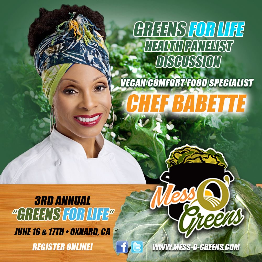 Meet Cuisine Noir featured celebrity chef &amp;  <a href="/messogreens/">Mess-O-Greens</a> 
#Greens4Life panelist <a href="/rawchick62/">Chef Babette</a> this Saturday ow.ly/VZBP30cE24a #Oxnard