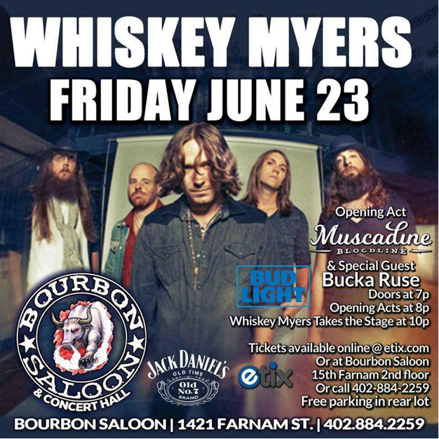 KZKX969's tweet photo. RT to win @whiskeymyers tix for June 23 at the Bourbon Saloon in Omaha ft @BuckaRuse @MuscadineBLine [watch your inbox] https://t.co/LWTiUxgs4v