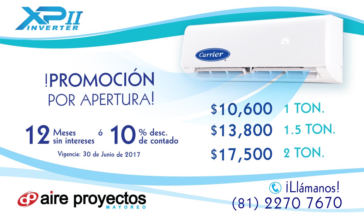 aireproyectos's tweet photo. ¡Promociones por apertura! Solo por el mes de Junio aprovecha descuentos increíbles en minisplit #carrier #inverter en Monterrey, Nuevo León https://t.co/4vBFacT5GR
