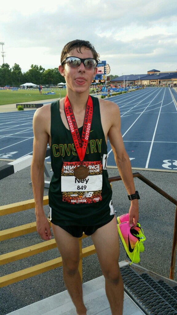 Taylor Ney 5th place in the freshmen 2 mile at New Balance Outdoor Nationals Greensboro NC #GoPats #BleedGreenandGold