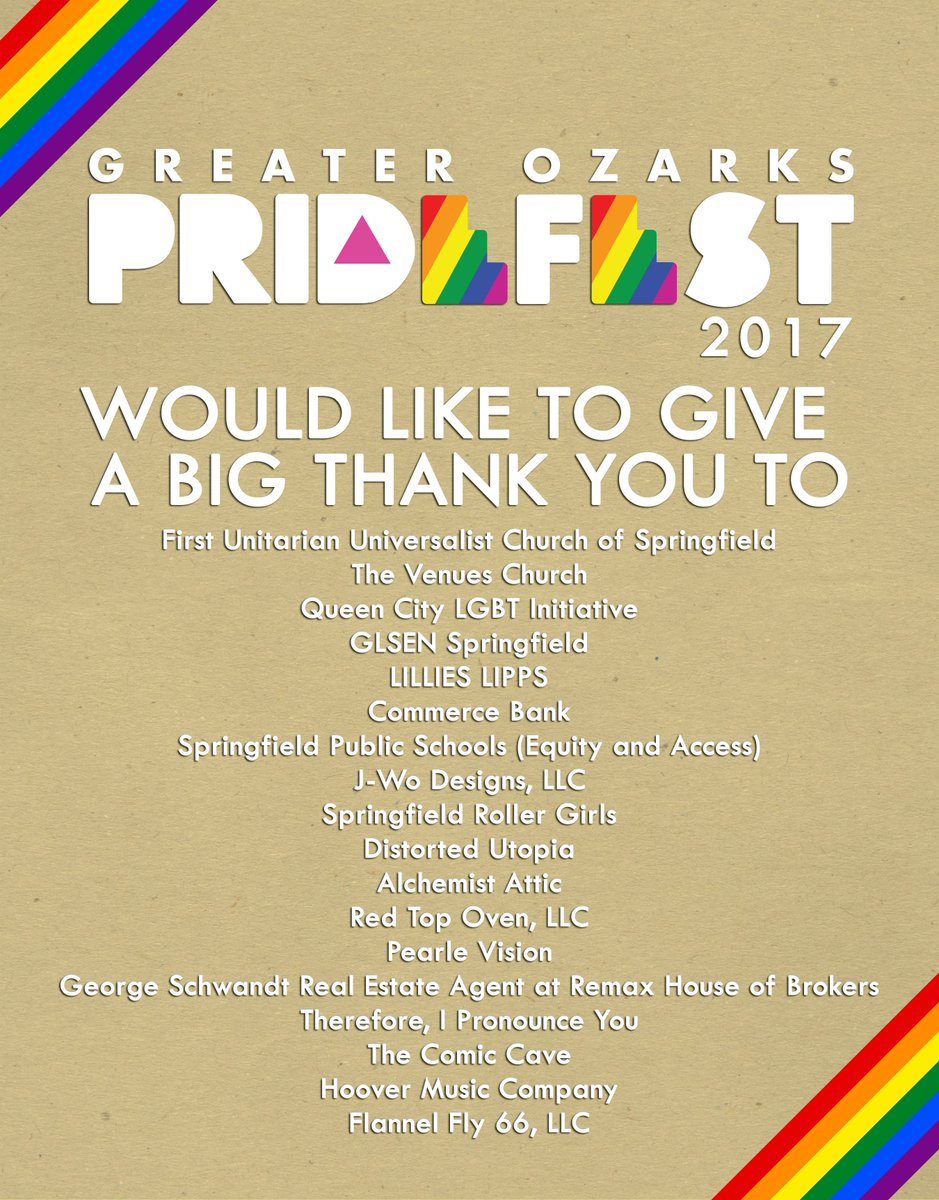 OzarksPrideFest's tweet photo. Equality levels sponsors are local businesses supporting the LGBTQ+ community.  Visit their booths and support them throughout the year. https://t.co/ICGk32fCrC