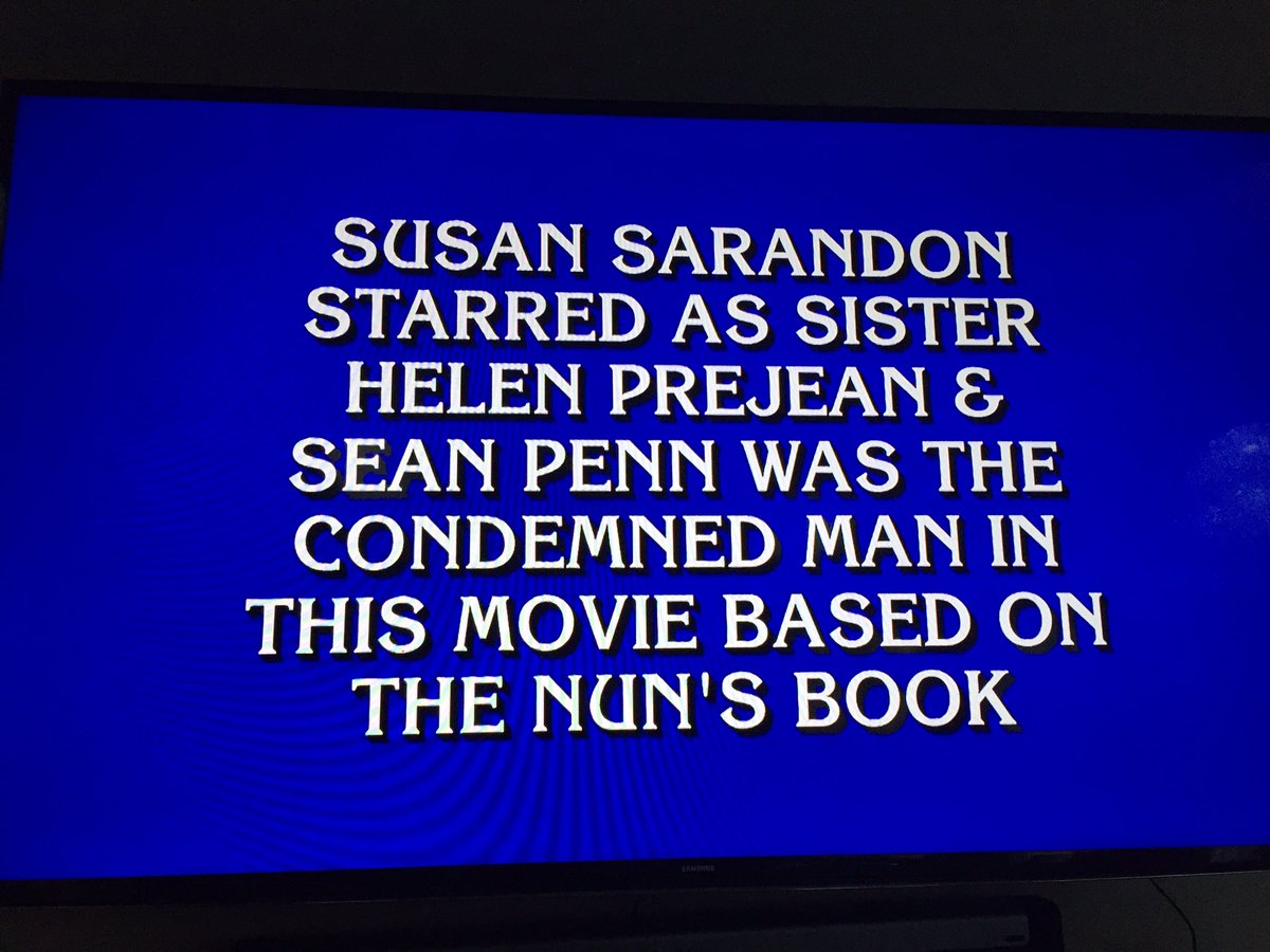 congofstjoseph's tweet photo. Also, @helenprejean was a question on @Jeopardy tonight! https://t.co/HrRtORexTi