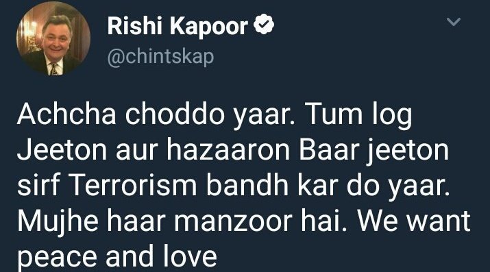 iamhamzaabbasi's tweet photo. #PAKvIND Rishi Kapoor is living proof that U can be really old &amp; still be a world class idiot. https://t.co/79BBCEK4Zb
