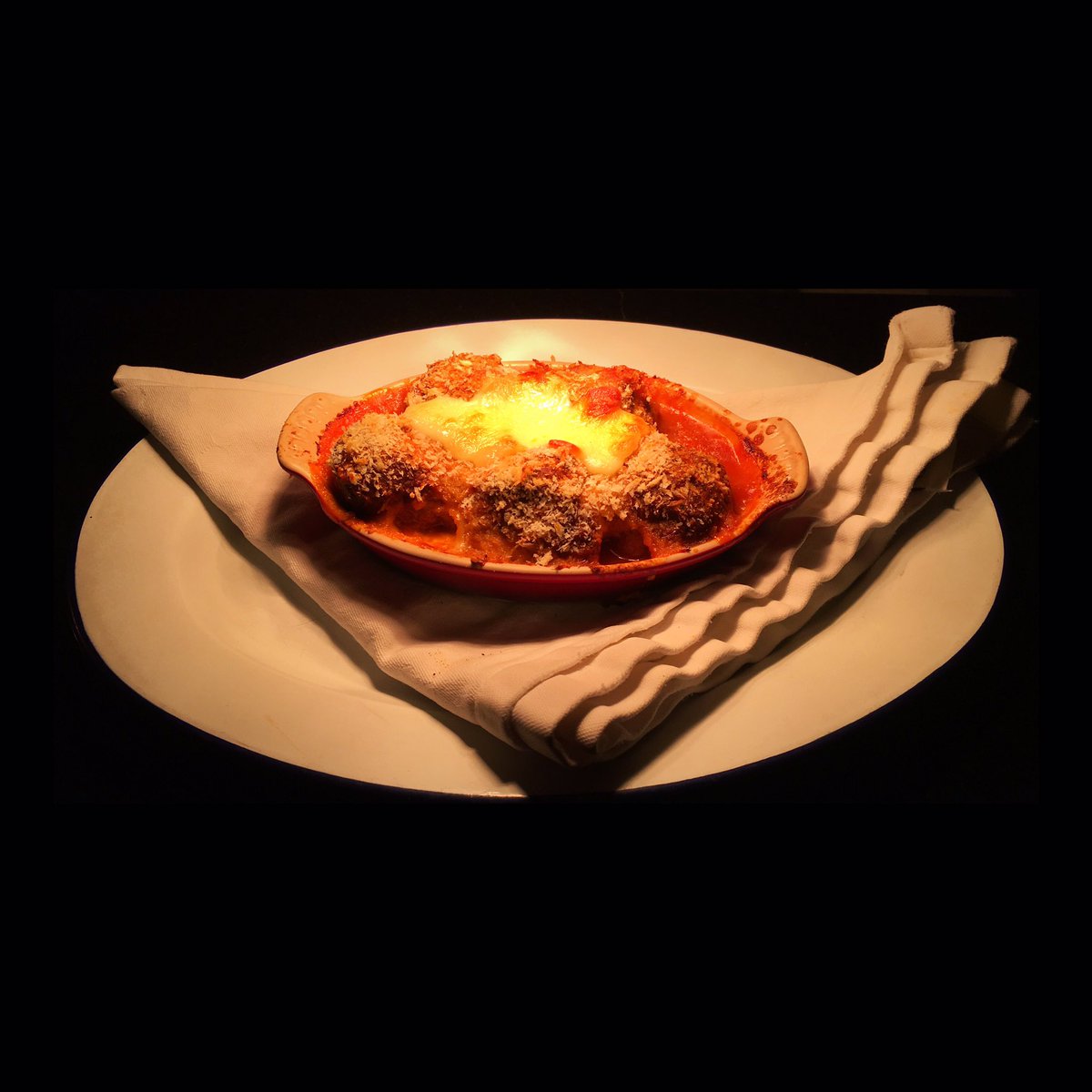 This is our Meatball Casserole! Order it w/ a glass of Bordeaux while grooving to Chuck Brown's "All for You" This could be all for u too! 🍷