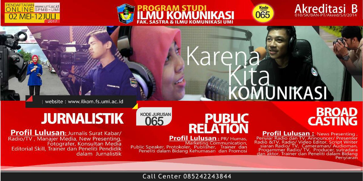 Segera daftarkan dirimu di Jurusan Ilmu Komunikasi Universitas Muslim Indonesia.Dapatkan pendidikan yang maximal,dengan biaya kuliah minimal