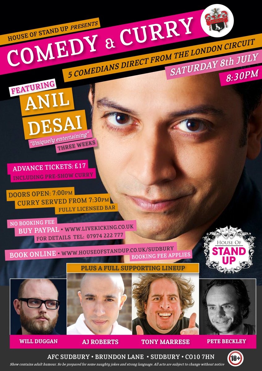 SEE ANIL DESAI 'STANDUP CHAMELEON' @AfcLIVEandKICK #comedy #sudbury #suffolk #colchester #essex TIX <a href="/tixEssexEAnglia/">What's On Essex & East Anglia (TicketSource)</a> houseofstandup.co.uk/sudbury