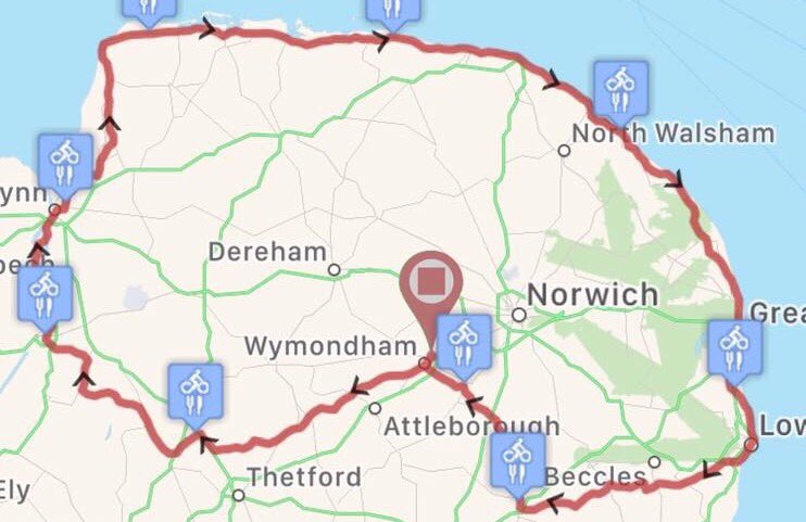 bikewithbrian's tweet photo. 17 eager men and boys departed at 0500ish 17c for a 200mls #endurance #cycling lap of #Norfolk https://t.co/GxTYdJFfoh