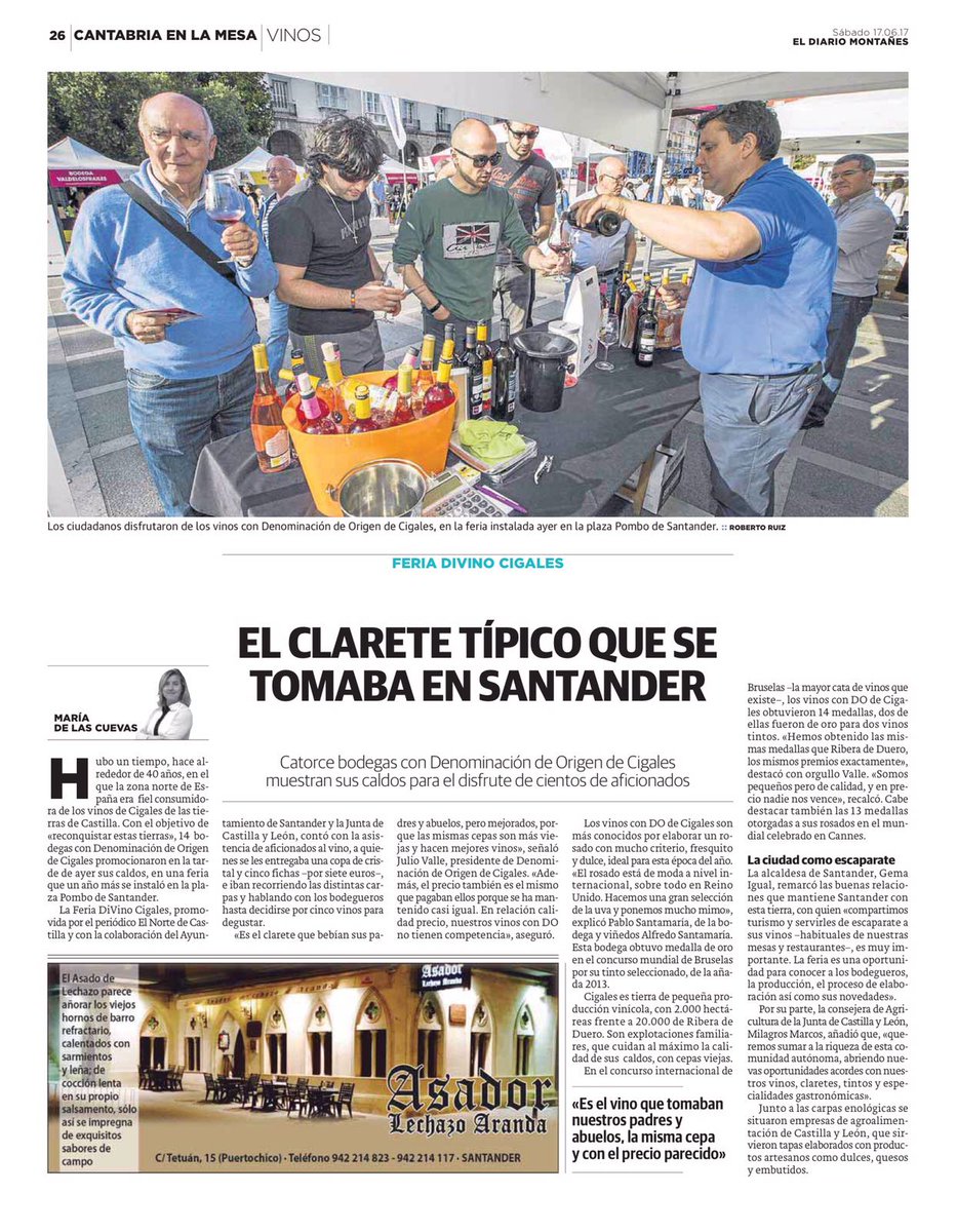 DOCigales's tweet photo. #DiVinoCigales en @ElDiario_CEM @dmontanes: 14 bodegas de @DOCigales muestran sus vinos a cientos de aficionados Buena acogida @TurismoSDR! https://t.co/8st7zKexgO