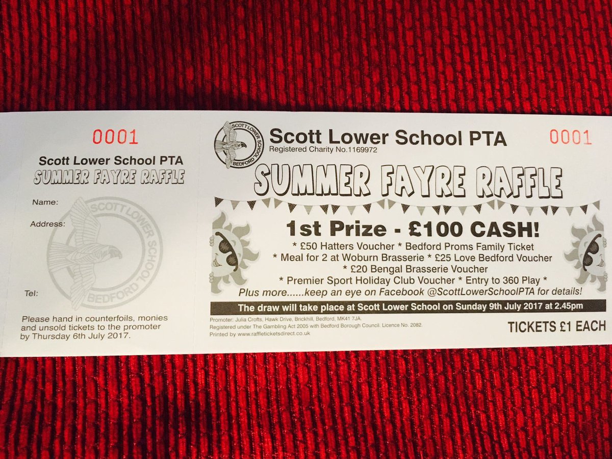 Win £100 cash (thanks to Mowsbury Bar!)! Available from school office or at the fayre on 9/7! Winners can be rung after!