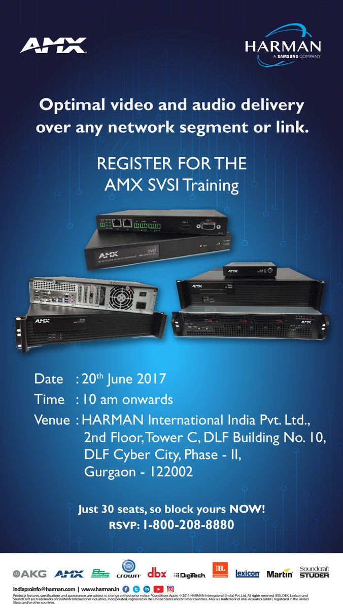 HarmanProIndia's tweet photo. Delhi folks! Do not miss this training session for the AMX SVSI. Register here: https://t.co/IHmsn7aIlO  

#HarmanPro #AMX @AMXtalk https://t.co/W2jctc4I1K