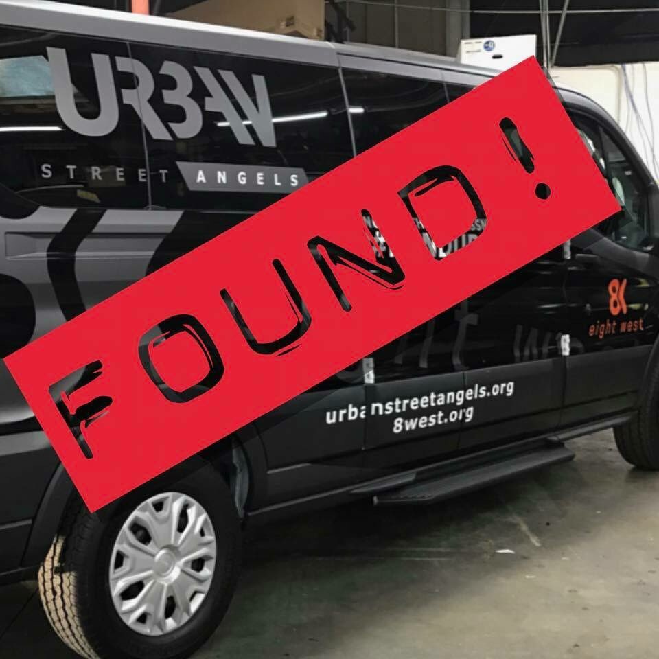 8WestUSA's tweet photo. Our Van has been found! Suspect in custody and will have more details tomorrow. Thanks for all your help and the media @UrbStreetAngels https://t.co/jWk6fY28an