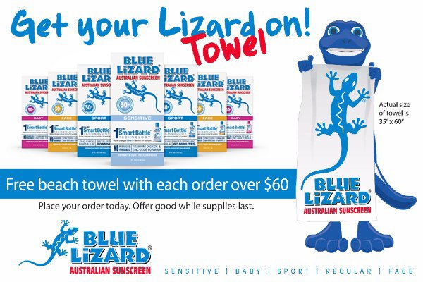 BlueLizardSun's tweet photo. Last chance! Get this beach towel for FREE! Offer ends tonight 6/17 at midnight, so hurry! #sunscreen #giveaway #bluelizardsun https://t.co/HXzCN5S55l