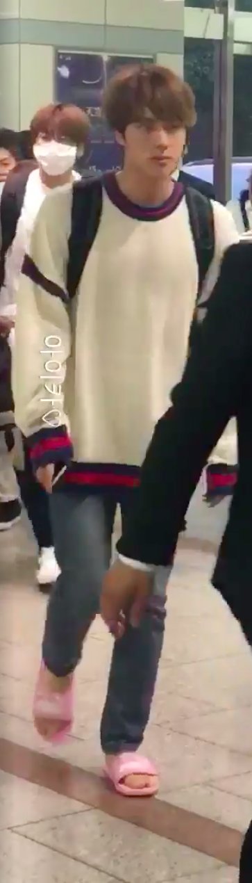 be aware jungkook jin is ready already with his pink slippers