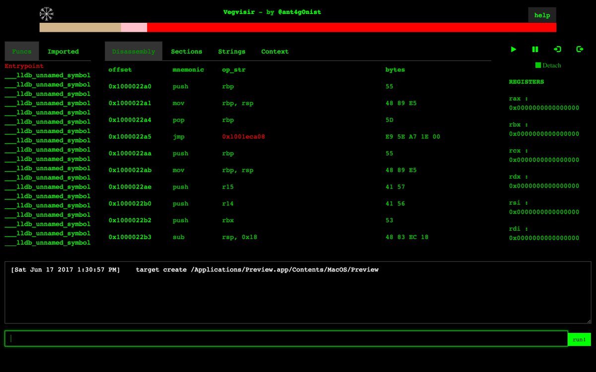 ant4g0nist's tweet image. releasing browser based GUI for lldb. github.com/ant4g0nist/veg… #lldb #gui #netsec @r_netsec #infosec #macosx #osx #debugger