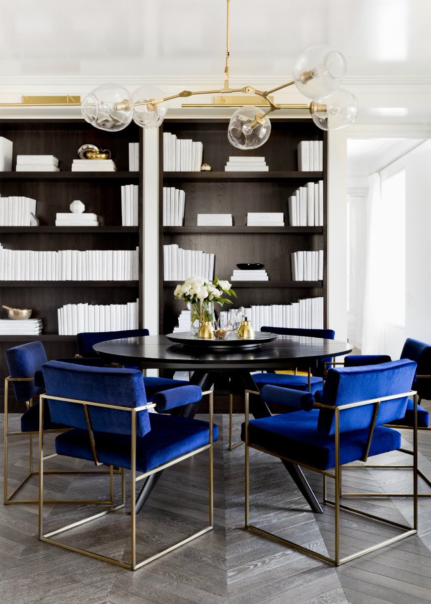 Summertime blues. Inviting dining room by <a href="/tamaramagel/">Tamara Magel</a> feat. our Milo Baughman 1188 Design Classic dining chairs.