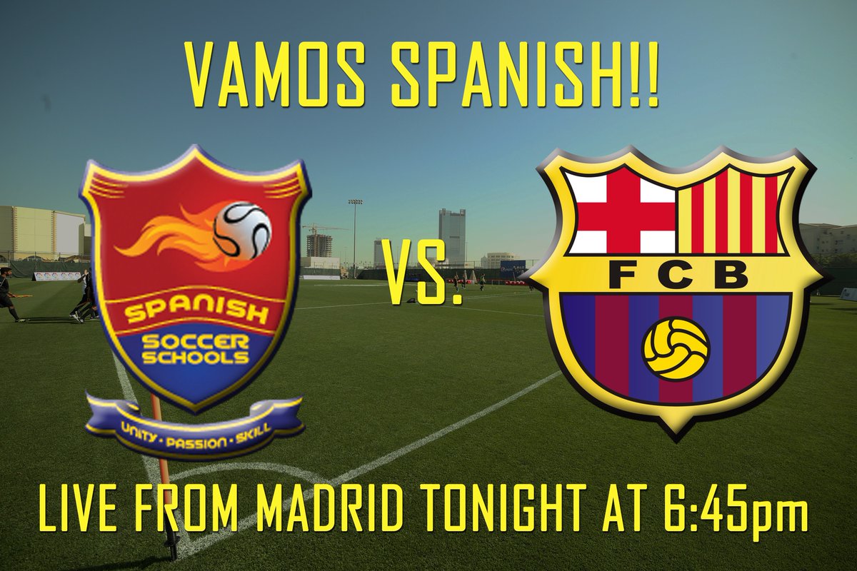 DSCFootball's tweet photo. Vamos #SpanishSoccerSchools! Catch the action LIVE from Madrid at 6:45pm tonight as our heroes take on the official team from @FCBarcelona! https://t.co/b1TVVwo8zQ