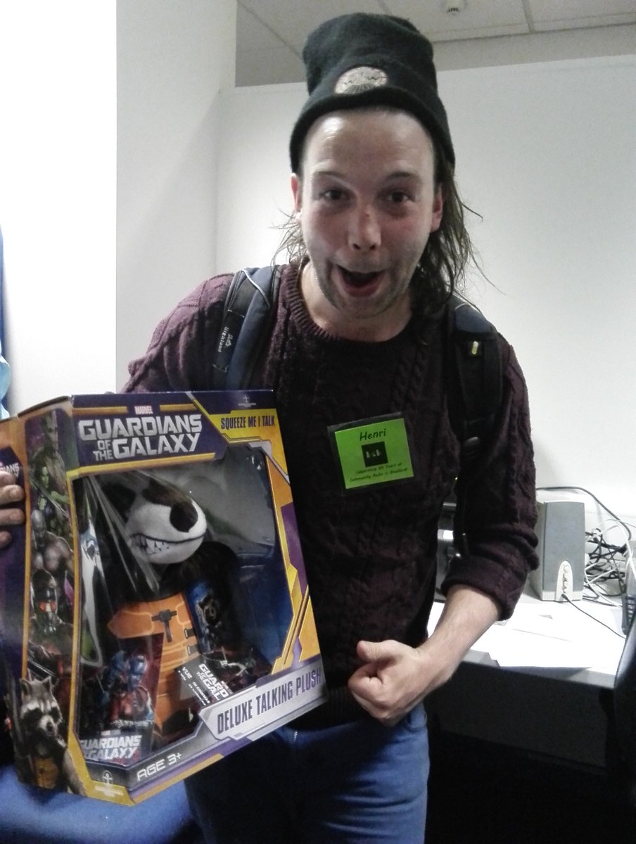 SWIFTagent24's tweet photo. The WINNER of the @bcbradio #Fandomain geeky sound quiz; Henri! Great work! Rocket Raccoon is yours! ^^ #BCB25 https://t.co/BtfIWEj1f1