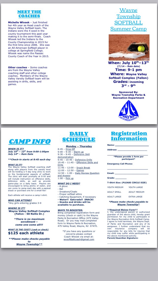 WValleySoftball's tweet photo. Sign up for softball camp today!!! July 10-13th at Fallon Fields! https://t.co/kz7jF8Z4JM