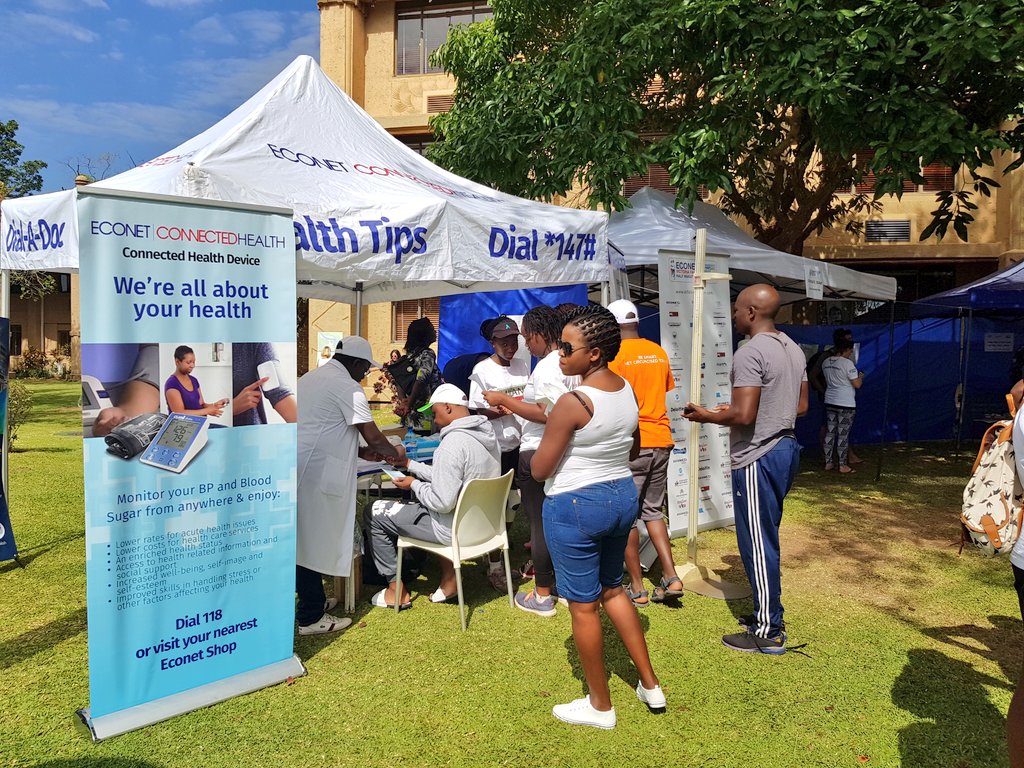 econetzimbabwe's tweet photo. Make sure you're marathon ready, pop by the #ConnectedHealth tent by the registration area &amp; The Kingdom Hotel today #EconetVicFallsMarathon https://t.co/wxh2ZC0JCg