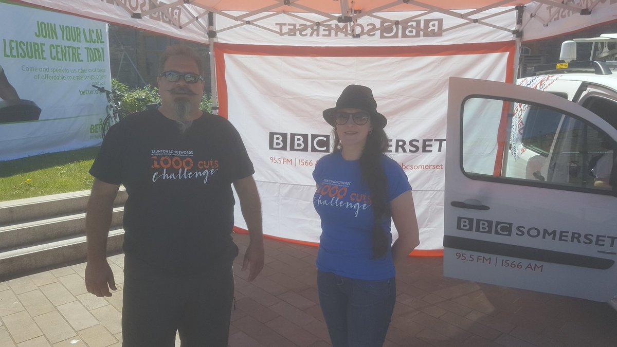 TauntonSwords's tweet photo. Neil (swordsman) &amp; Chantal about to be interviewed on @bbcsomerset  about @1KCutsChallenge at @SomerfestJune https://t.co/ts6zPPLVGB