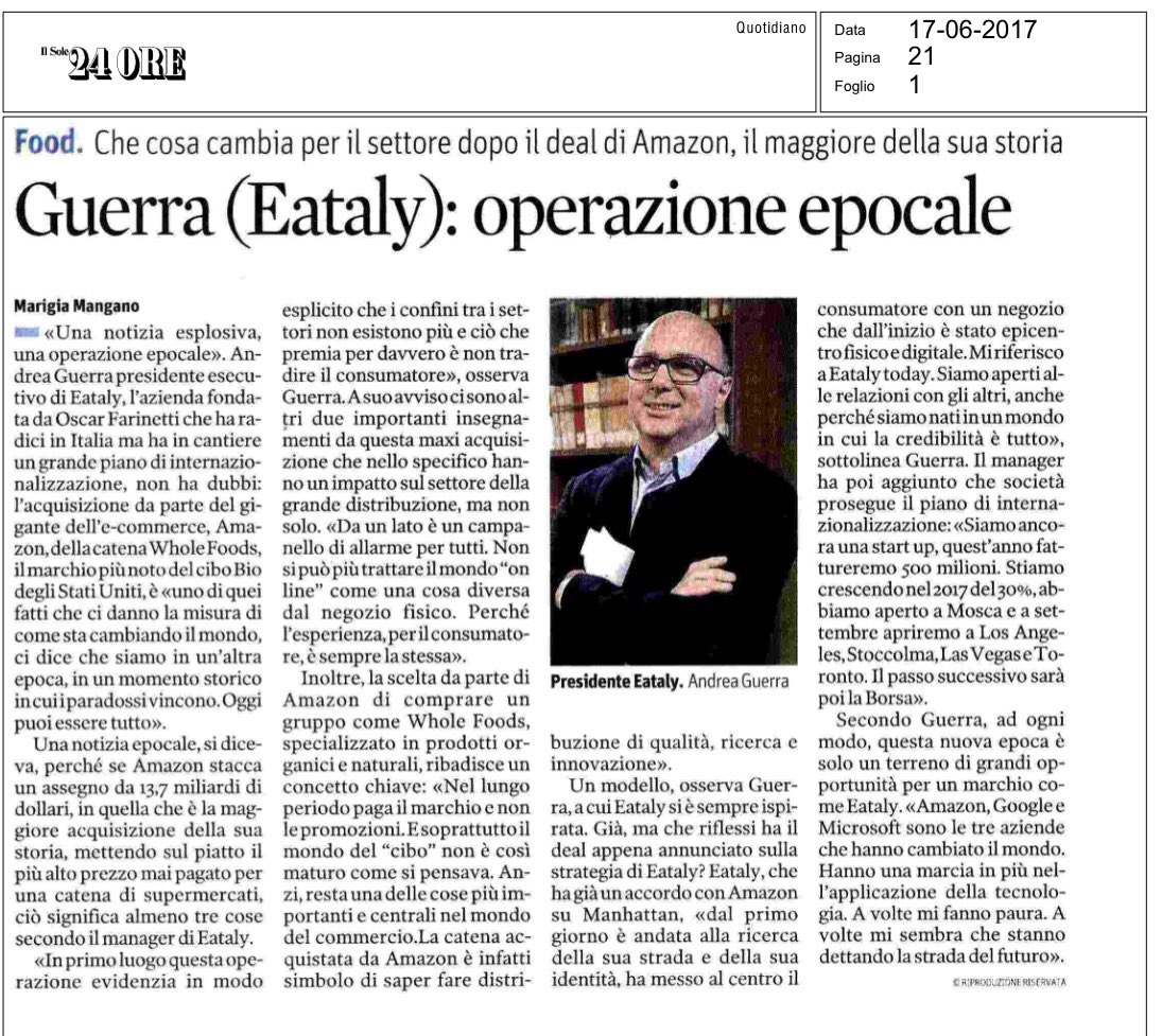 mgasbarrino's tweet image. A.Guerra di @EatalyIT:'nel lungo nel Retail paga la marca,non la promozione' #Amazon ha comprato il brand WholeFoods non i negozi. Concordo!