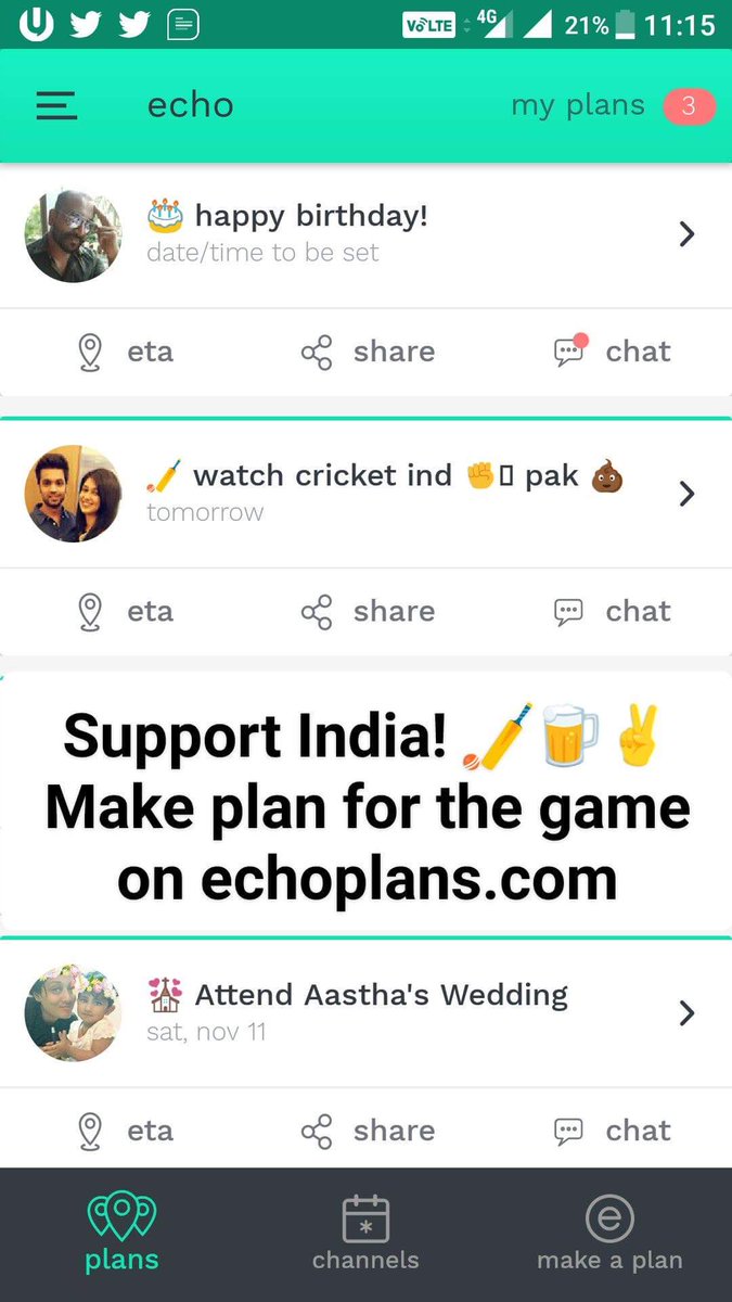 echoplans's tweet image. Show #teamindia some love. Make an echo plan with your friends to watch India 🇮🇳 vs Pak 🇵🇰  #INDvPAK