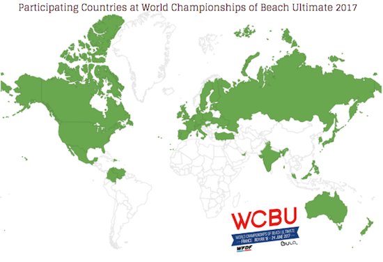 #Map: Participating Countries at World Championships of Beach Ultimate. #WCBU2017