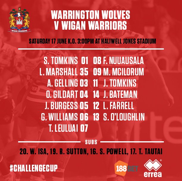 TEAM NEWS...

Tomkins, Gelling, Bateman, Farrell, O'Loughlin and Powell all return for Wigan