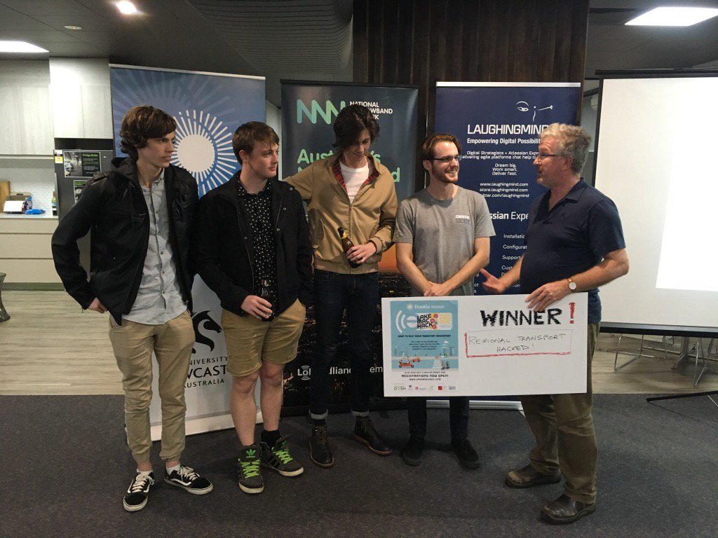 laughingmind's tweet photo. Was a delight to have #uoncompsoc team compete in #lakemachack &amp; win runner-up prize for #rail hack @DataTfNSW https://t.co/vPEZQpWbOj