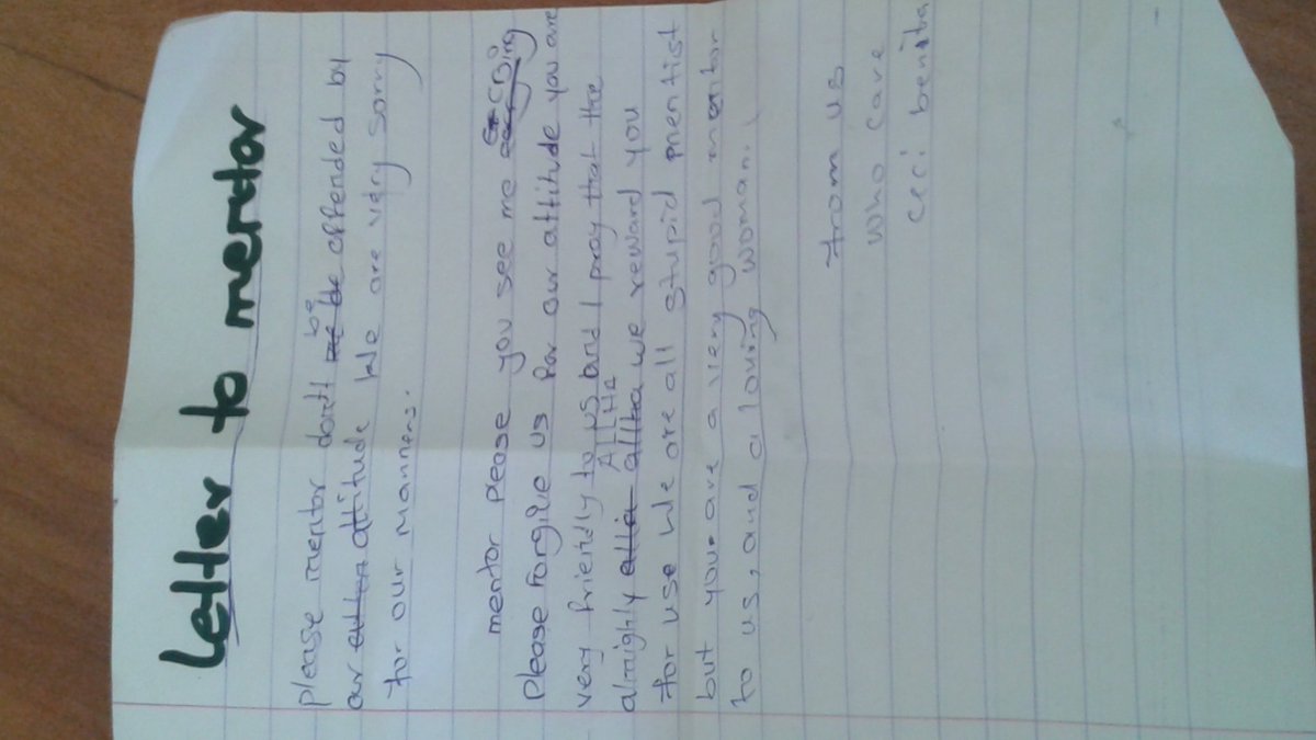 GCCNigeria's tweet photo. Impact of Safe Space #moralbehaviour. A letter to a mentor by her mentees for their unruly behaviour.@DrMairoMandara https://t.co/1u3uYodtwa