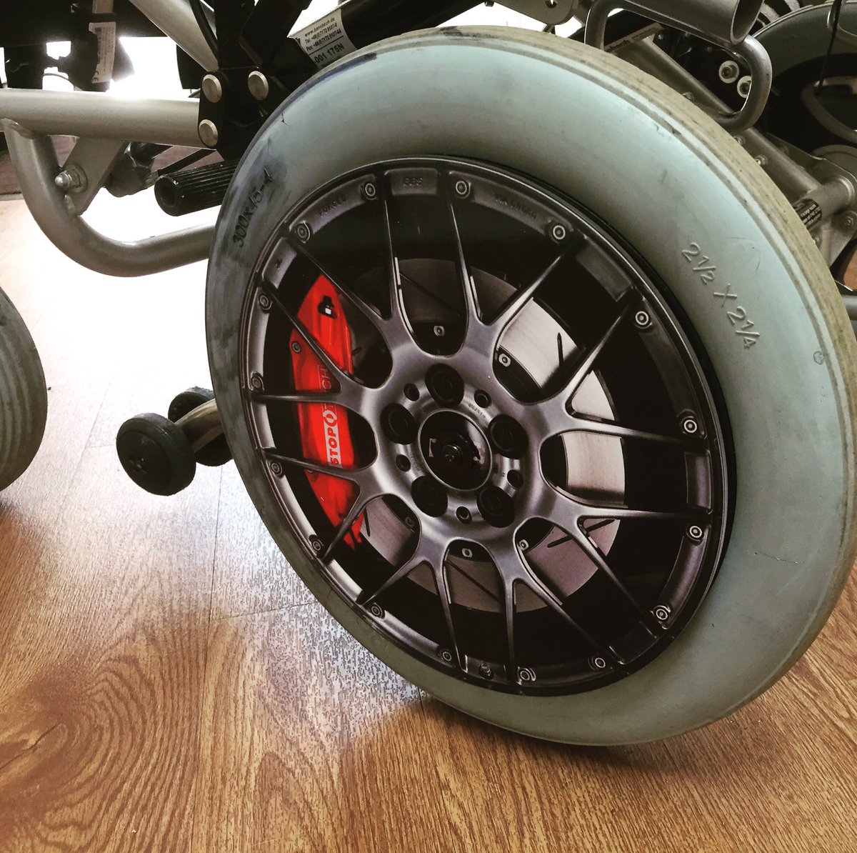 bucksamandy's tweet photo. Our @StickerFX #skins for our #NHSdiscovery wheelchair base 9inch #hubs #spokecovers #littlewheels #PimpMyRide He even sourced the Perspex https://t.co/ONVoryzz1q