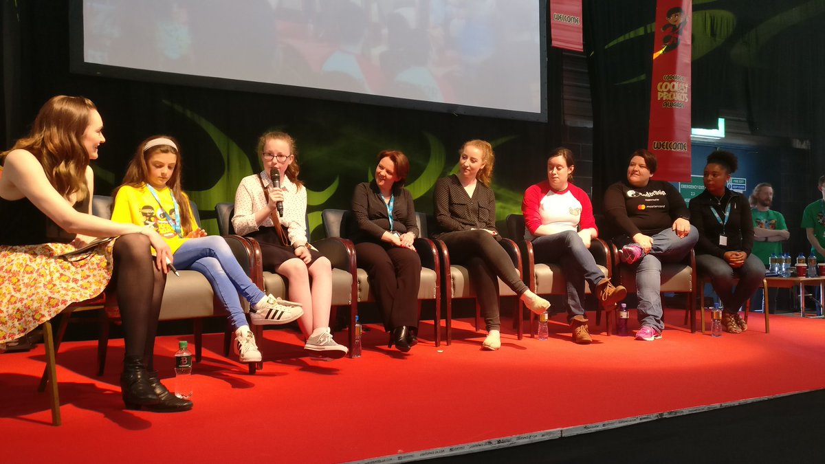 So excited to see 2 of the <a href="/CoderDojoDL/">CoderDojo Dun Laoire</a> girls up on stage at #coolestprojects with amazing role model Tiera Guinn