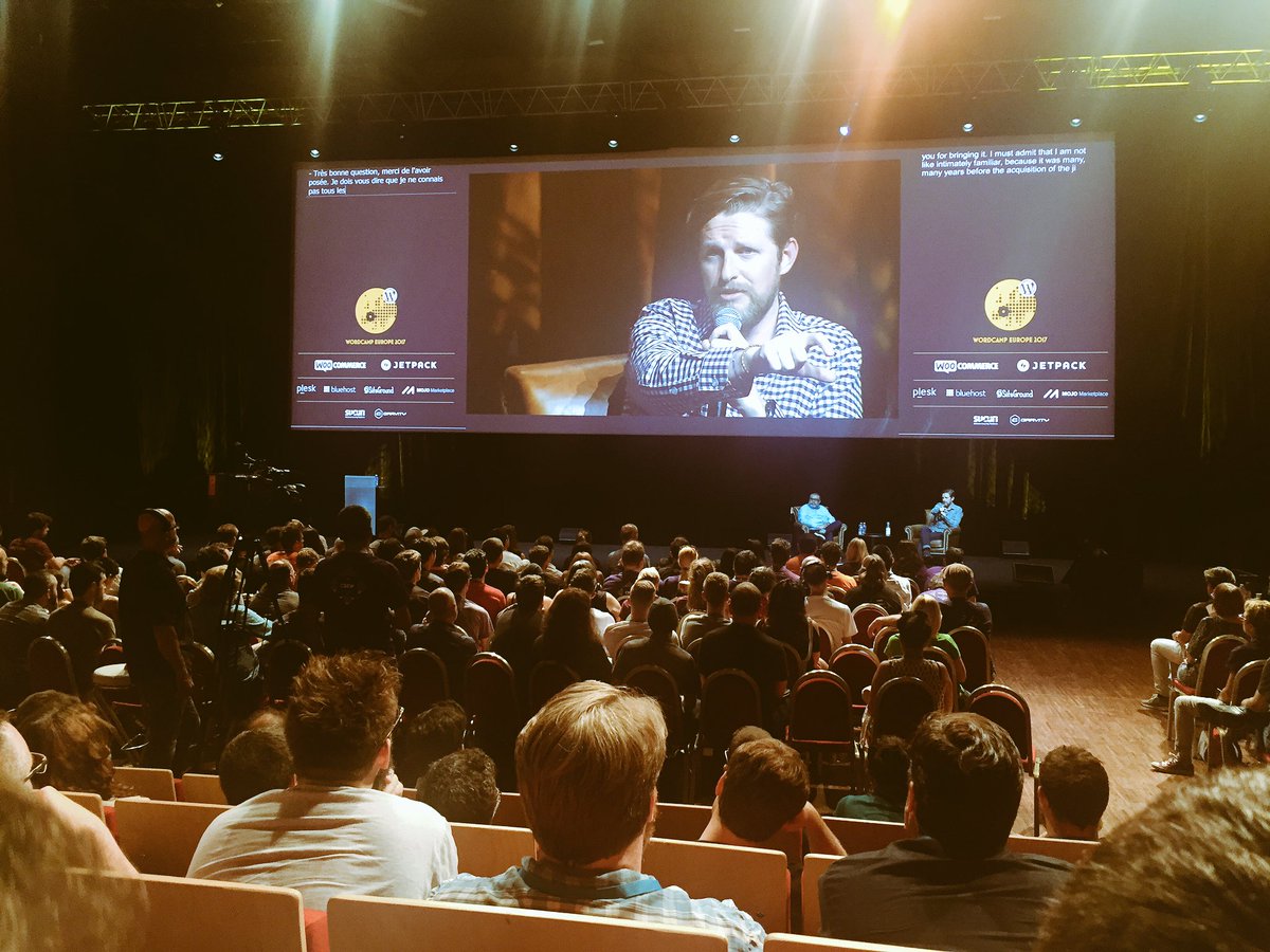 We're here today at <a href="/WCEurope/">WordCamp Europe</a> <a href="/photomatt/">Matt Mullenweg</a> with <a href="/om/">OM</a>  openly discussing the present and future of WordPress. Fascinating! #WCEU #wceu2017 #wceu