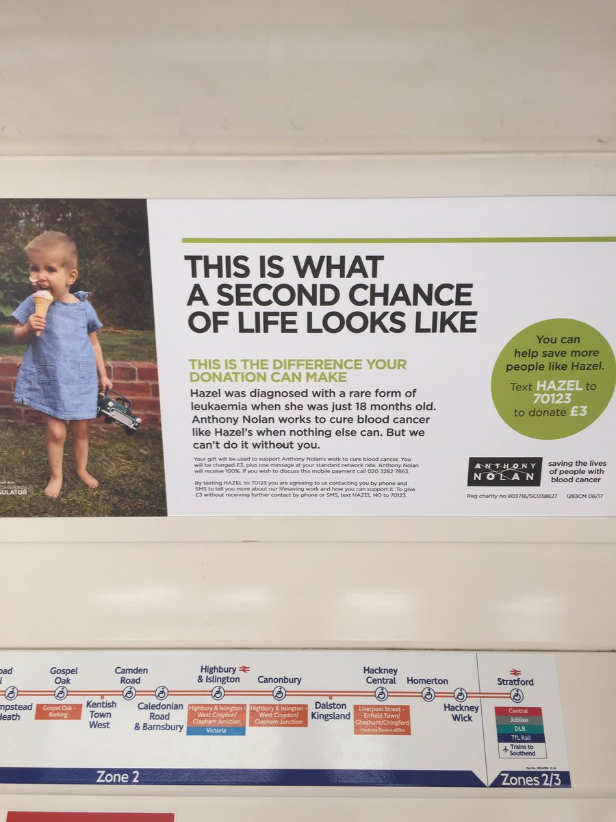 lauraparsell's tweet photo. Proud to spot the new @AnthonyNolan campaign on overground featuring little Hazel #secondchance https://t.co/bMzwO8TIJz