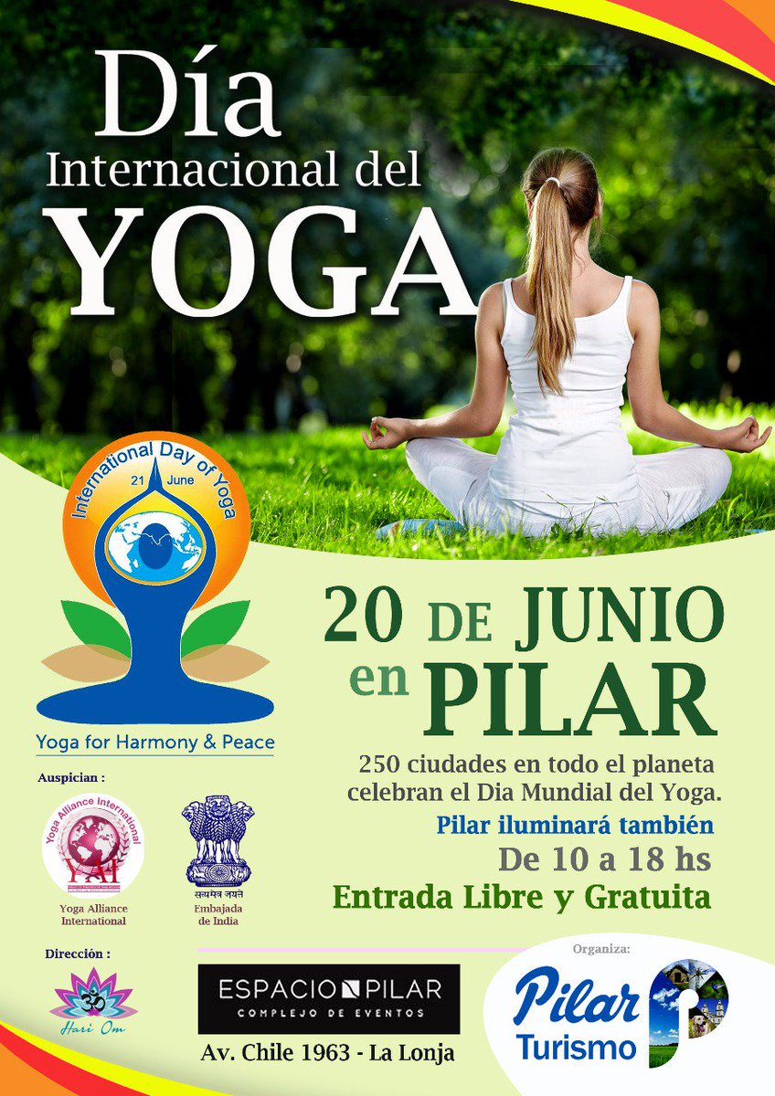 Se viene #Diainternacionaldelyoga en #Pilar <a href="/PilarTurismo/">Pilar Turismo</a> <a href="/NicoDucote/">Nico Ducoté</a> <a href="/luchyravina/">Luchy Ravina</a> <a href="/espaciopilar/">espaciopilar</a> <a href="/MinTurismoAR/">Ministerio de Turismo</a> <a href="/infobae/">infobae</a> <a href="/clarincom/">Clarín</a>