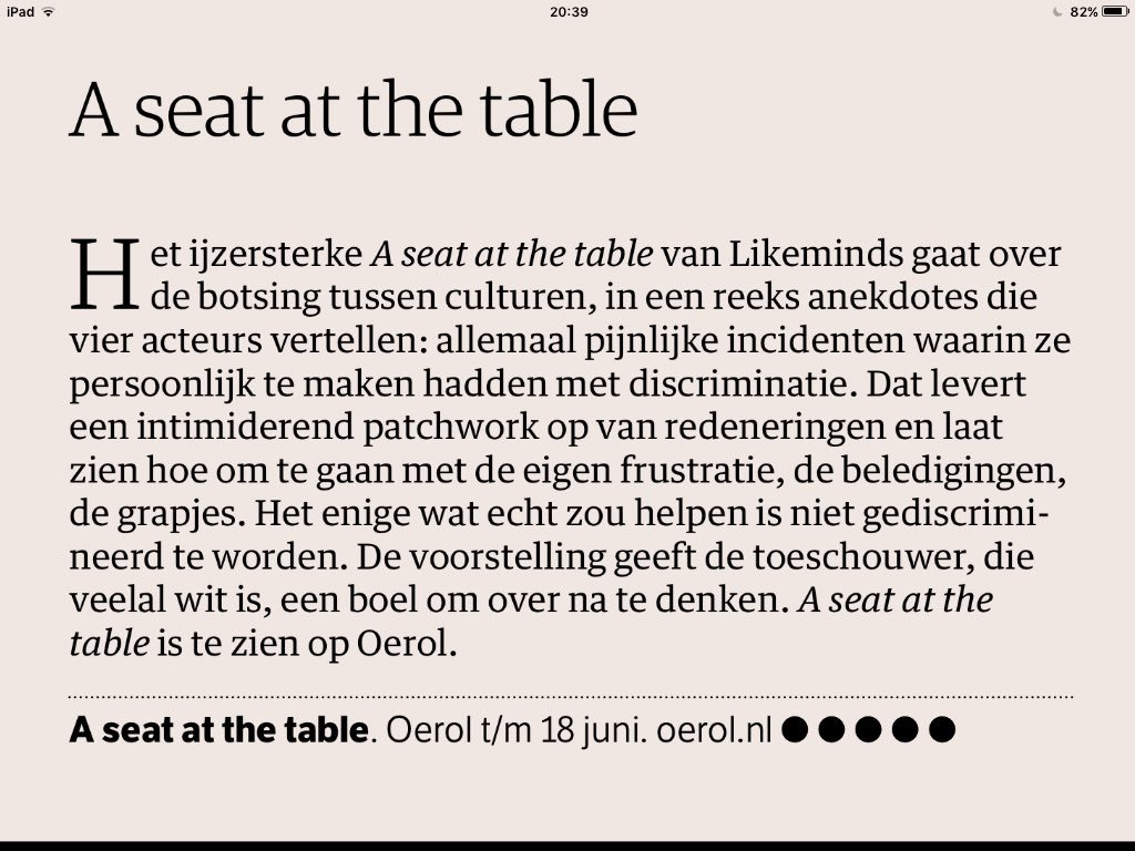 Clemensblik's tweet photo. Gefeliciteerd @stlikeminds met @OerolFestival voorstelling! 5 ballen van @nrc.
#theater https://t.co/ohkAB4WJ1o