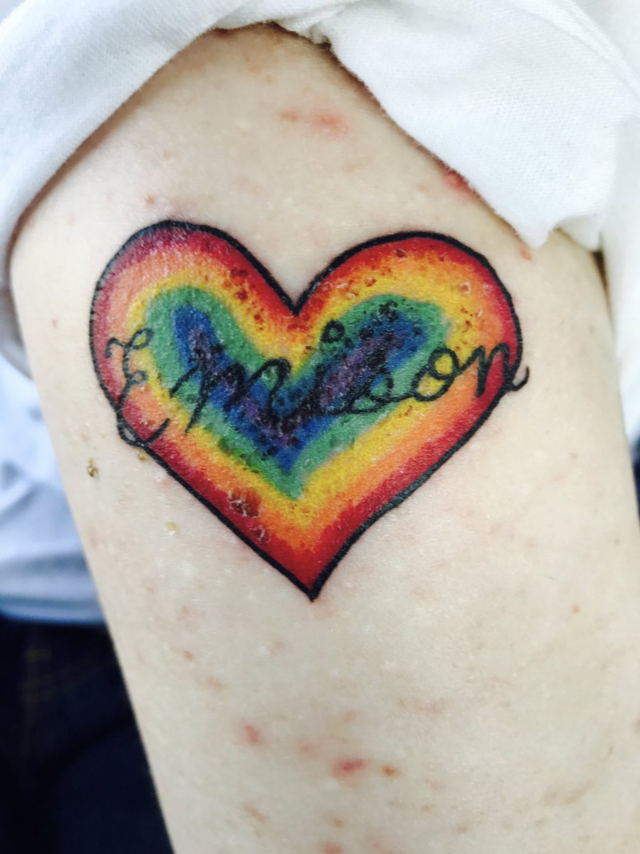 stacyloveshay's tweet photo. @PLLTVSeries True #Emison fan right here! First tattoo is Emison! @shaymitch @SashaaPieterse @imarleneking ☺️🌈#PLL https://t.co/hr2SroXVU9