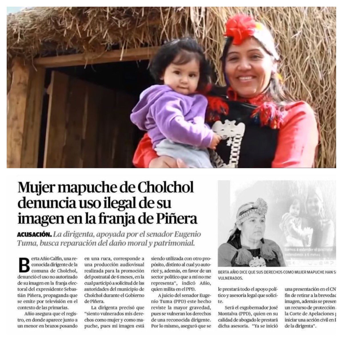 FelipeParadaM's tweet photo. Dirigenta mapuche acusó que aparece en franja de Piñera sin que le hayan pedido autorización -https://t.co/JP4Tam2Ryi https://t.co/8KXZ3JWKBq