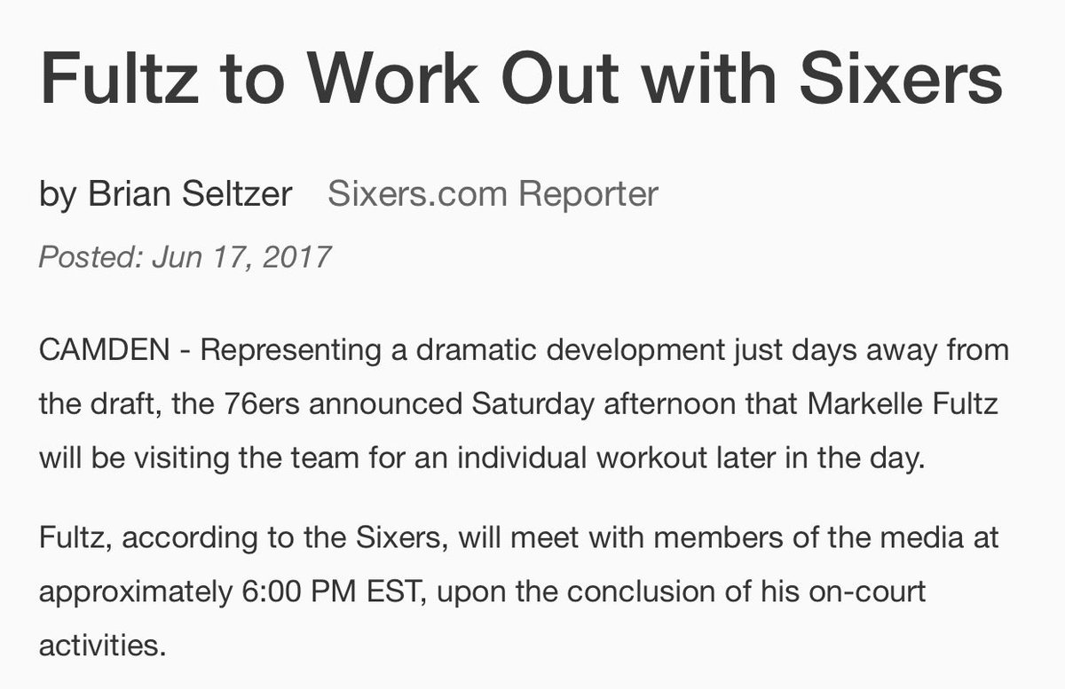 hashtbasketball's tweet image. Looks like the 76ers aren't downplaying a potential trade with the #Celtics. Calling a Fultz workout a "dramatic development" #MadeInPhila 👀