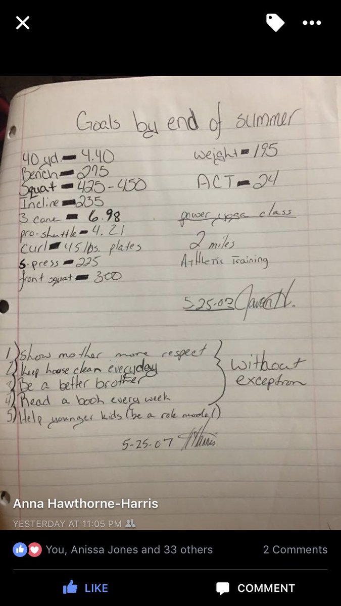JavonHarris3D's tweet photo. My mom found this.. this was going into my sophomore season! Write down your goals and go make them happen! https://t.co/YVVM4OJXCC