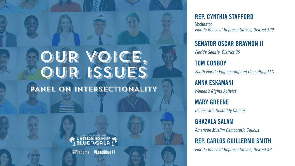 FlaDems's tweet photo. Our intersectionality panel w. Rep. Cynthia Stafford, @oscarjb2, Tom Conboy, @Anna_V_E, @nanamaryg, @gsalam1, and @CarlosGSmith #LeadBlue17 https://t.co/UK8TxOo6Rf
