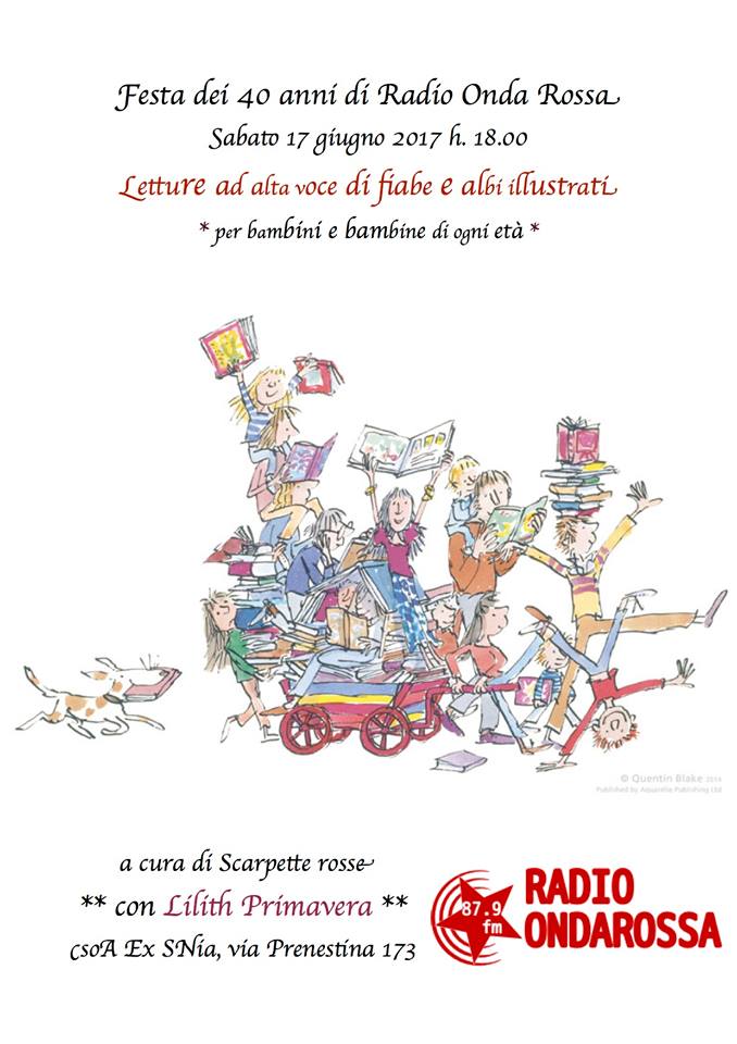 Radiondarossa's tweet photo. Letture ad alta voce di #fiabe con @redshoes_ror, Fiona Sansone &amp; LilithPrimavera.A partire dalle ore 18 al #csoaExSnia #festaROR #ondarossa https://t.co/L4HzdM3KL3