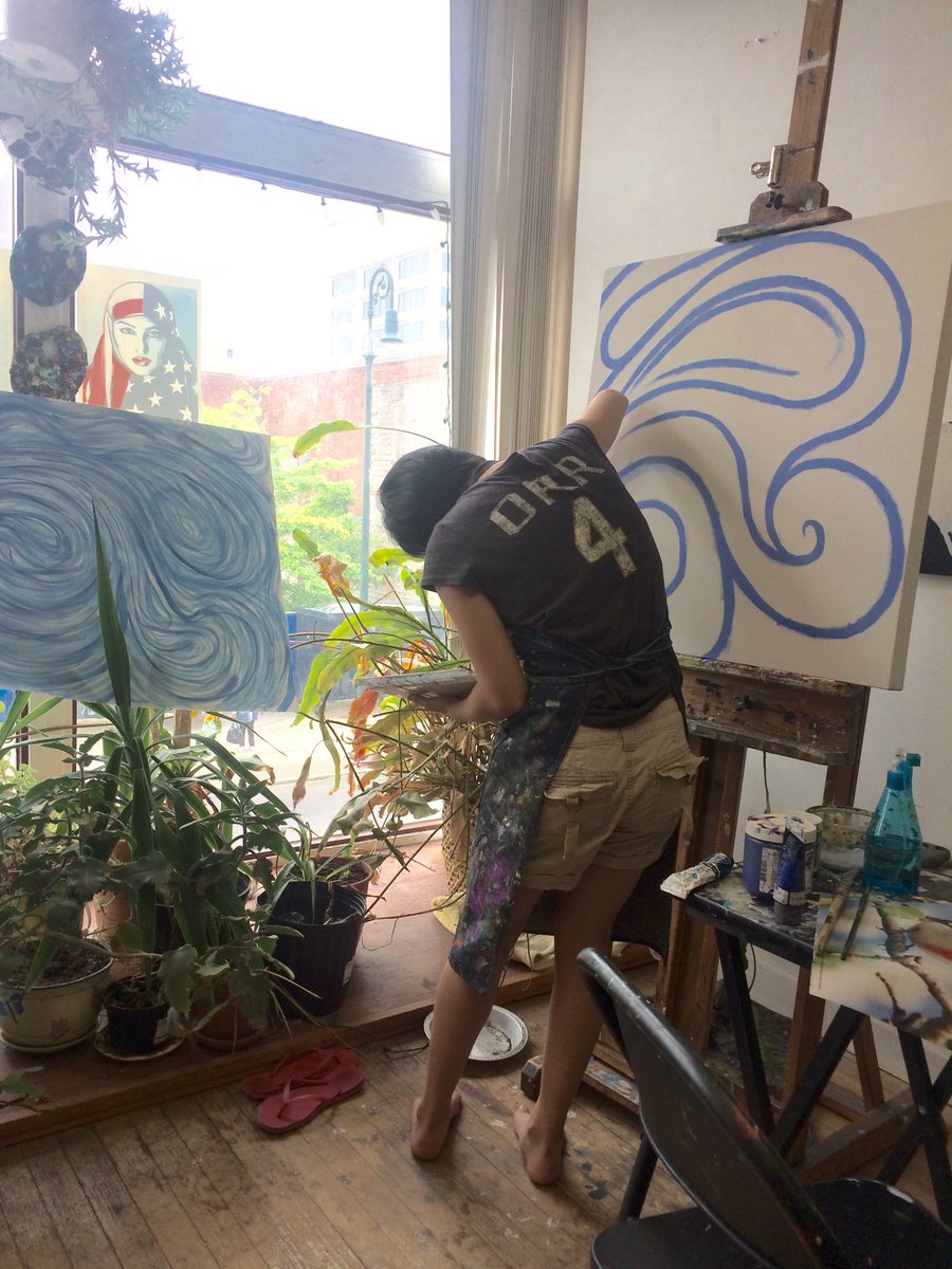 Sometimes we like to get our barefoot abstract painting on in the Saturday Morning Children's Class.