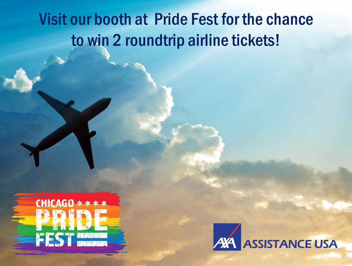 AXAAssistanceUS's tweet photo. We’re at #ChicagoPrideFest! Come visit us for a chance to win airline tickets anywhere in the Continental US, Mexico and Canada! #AXAPride https://t.co/7xlM41kmWm